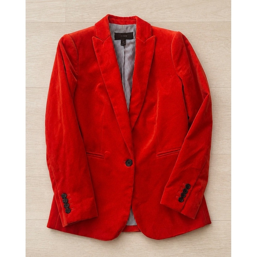 J.Crew Parke Blazer Womens 00 Brilliant Zinnia Red Orange Velvet Jacket